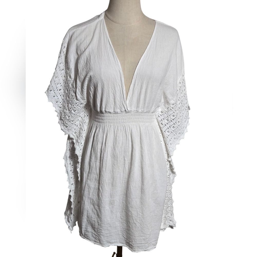 Sea Spice White And Crochet Cotton Beach Swim  Cover-Up